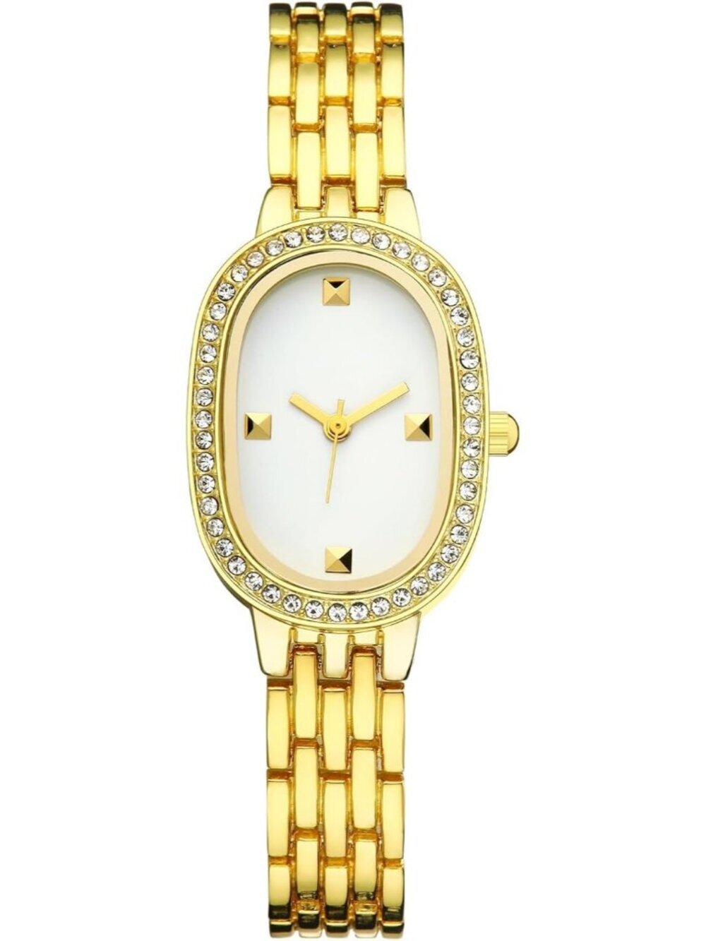 Women's Gold Analog Quartz Steel Dainty Rectangle Waterproof Ovel Wrist Watch